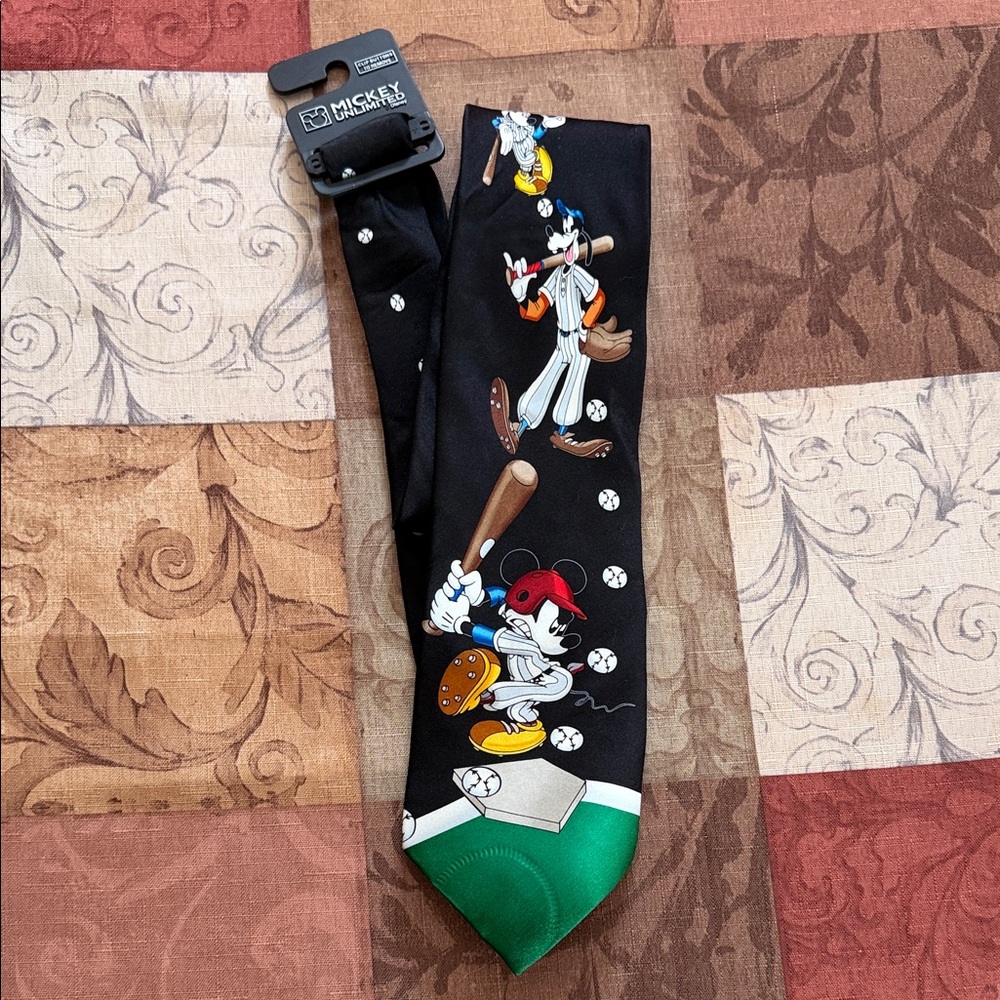 Mickey Mouse Black and Green Baseball Tie